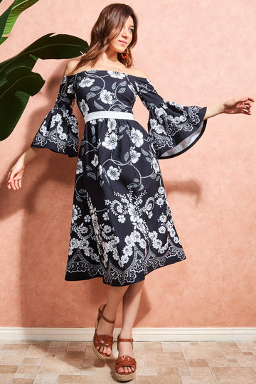 Printed Off The Shoulder Midi Dress Goddiva